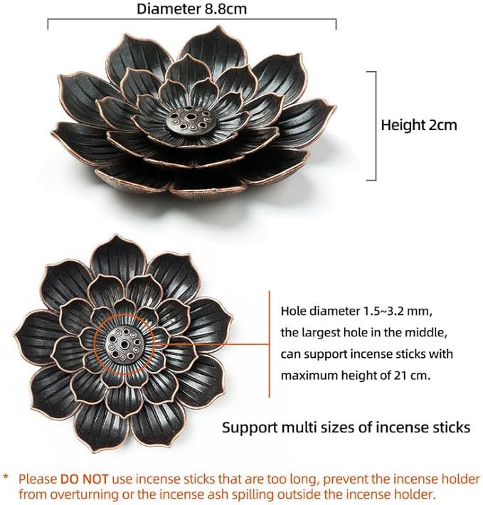 Qingquyy Incense Burner, Incense Holder for Sticks, Brass Lotus Incense Stick Holder and Detachable Ash Cather