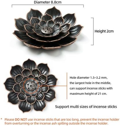 Qingquyy Incense Burner, Incense Holder for Sticks, Brass Lotus Incense Stick Holder and Detachable Ash Cather