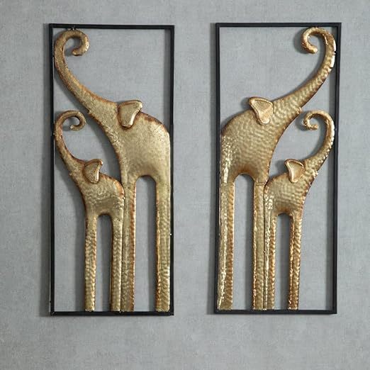 Set of 2 Elephant Wall Decor, African Wall Decor, Gold Elephant Wall Art, Animal Decorations for Living Room, Modern Metal Decor