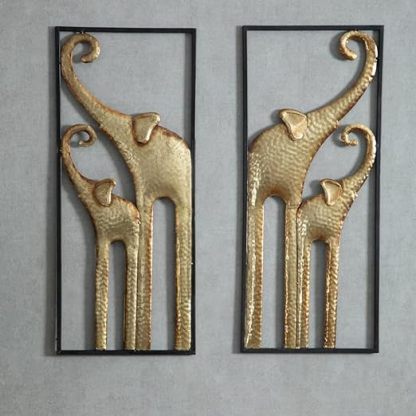 Set of 2 Elephant Wall Decor, African Wall Decor, Gold Elephant Wall Art, Animal Decorations for Living Room, Modern Metal Decor
