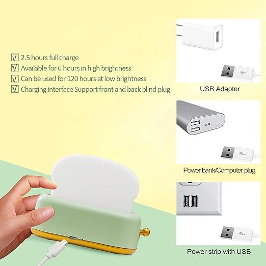 Desk Decor Toaster Lamp, Rechargeable Small Lamp with Smile Face Toast Bread Cute Toaster Shape Room Decor Night Light for Bedroom, Bedside, Living Room, Dining, Desk Decorations, Gift