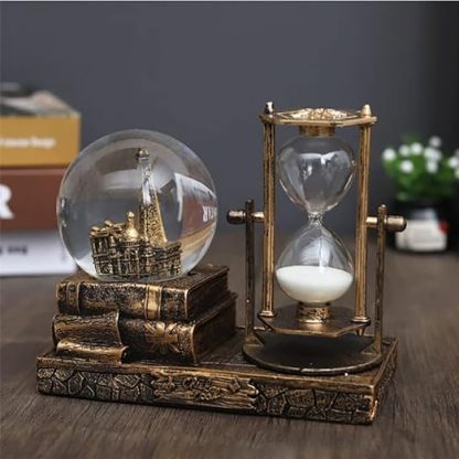 LED Music Crystal Snow Globe with Hourglass Timer Home Decoration for Living Room Bedroom Book Shelf TV Cabinet Desktop Decor Statue Figurine Table Centerpieces Ornaments
