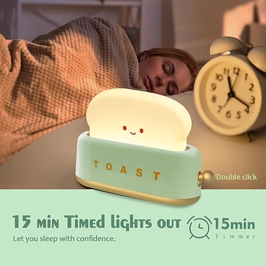 Desk Decor Toaster Lamp, Rechargeable Small Lamp with Smile Face Toast Bread Cute Toaster Shape Room Decor Night Light for Bedroom, Bedside, Living Room, Dining, Desk Decorations, Gift