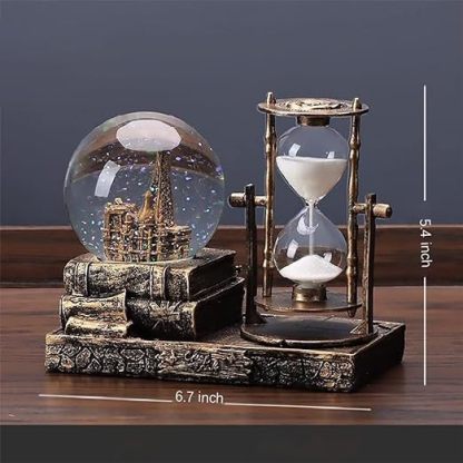 LED Music Crystal Snow Globe with Hourglass Timer Home Decoration for Living Room Bedroom Book Shelf TV Cabinet Desktop Decor Statue Figurine Table Centerpieces Ornaments