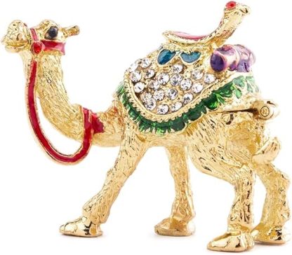 Crystal Camel Figurines Decor Ornament,Golden Enamel Camel Statues Animal Trinket Jewelry Box Hinged