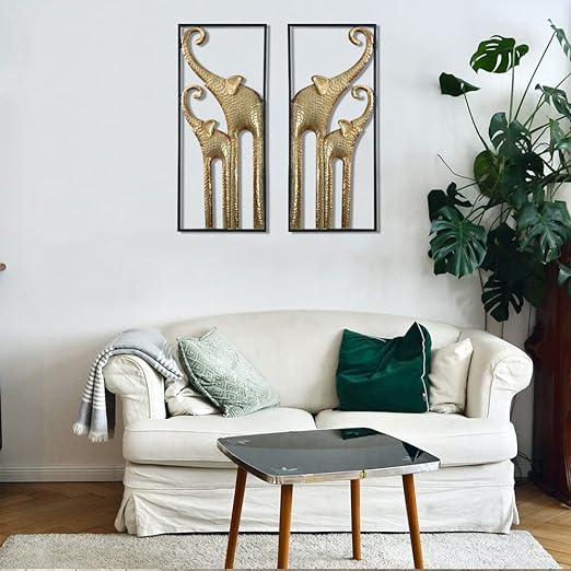 Set of 2 Elephant Wall Decor, African Wall Decor, Gold Elephant Wall Art, Animal Decorations for Living Room, Modern Metal Decor