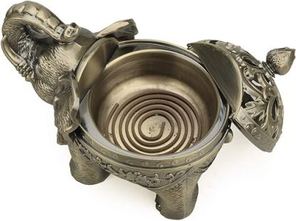 Qingquyy Metal Backflow Incense Holder Elephant Cone Coil Incense Burner Ash Catcher with Lid, Aromatherapy Ornament Home Office Decoration for Indoor Outdoor (Bronze)