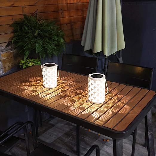 Solar Lanterns Outdoor Waterproof Outside Hanging Solar Lights Garden Decoration Metal LED Table Lamps Decorative Lighting for Patio Porch Lawn Yard Backyard Tabletop Decor 2 Pack