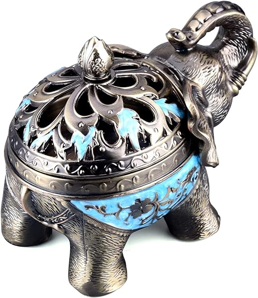 Qingquyy Metal Backflow Incense Holder Elephant Cone Coil Incense Burn