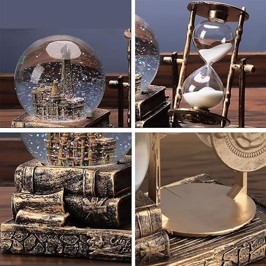 LED Music Crystal Snow Globe with Hourglass Timer Home Decoration for Living Room Bedroom Book Shelf TV Cabinet Desktop Decor Statue Figurine Table Centerpieces Ornaments