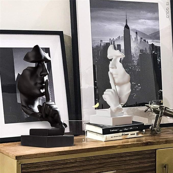 Qingquyy Thinker Statue, Silence is Gold Abstract Art Figurine, Modern Home Resin Sculptures Decorative Objects Piano Desktop Decor for Creative Room Home, Office Study Decor