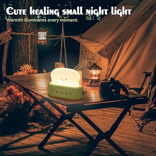 Desk Decor Toaster Lamp, Rechargeable Small Lamp with Smile Face Toast Bread Cute Toaster Shape Room Decor Night Light for Bedroom, Bedside, Living Room, Dining, Desk Decorations, Gift