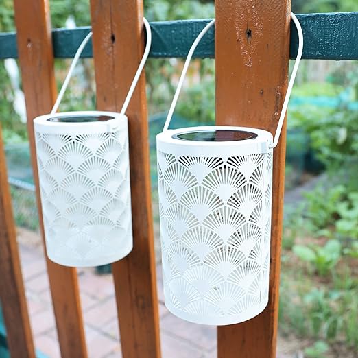 Solar Lanterns Outdoor Waterproof Outside Hanging Solar Lights Garden Decoration Metal LED Table Lamps Decorative Lighting for Patio Porch Lawn Yard Backyard Tabletop Decor 2 Pack