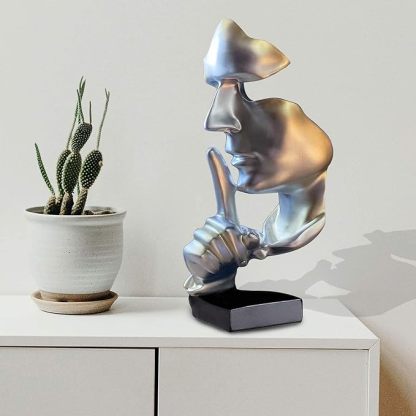 Qingquyy Thinker Statue, Silence is Gold Abstract Art Figurine, Modern Home Resin Sculptures Decorative Objects Piano Desktop Decor for Creative Room Home, Office Study Decor