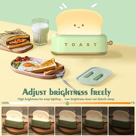 Desk Decor Toaster Lamp, Rechargeable Small Lamp with Smile Face Toast Bread Cute Toaster Shape Room Decor Night Light for Bedroom, Bedside, Living Room, Dining, Desk Decorations, Gift