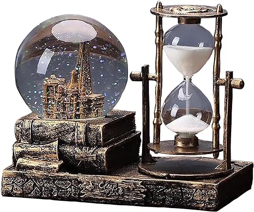 LED Music Crystal Snow Globe with Hourglass Timer Home Decoration for Living Room Bedroom Book Shelf TV Cabinet Desktop Decor Statue Figurine Table Centerpieces Ornaments