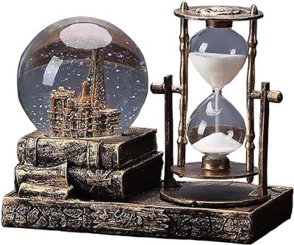 LED Music Crystal Snow Globe with Hourglass Timer Home Decoration for Living Room Bedroom Book Shelf TV Cabinet Desktop Decor Statue Figurine Table Centerpieces Ornaments