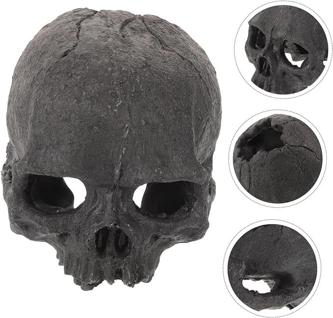 Qingquyy halloween decorations Fish Hideaway Fish Tank Hiding Cave Decorative Skull Ornament Underwater Decor Fish Tank Landscape Decor Fish Hide Ornament aquarium resin skull hole