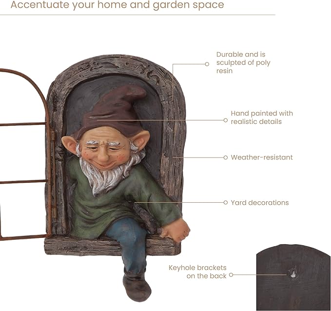 12-inch Elf Out The Door Tree Hugger - Yard Decorations - Whimsical Tree Sculpture - Garden Decoration - Garden Peeker Yard Art