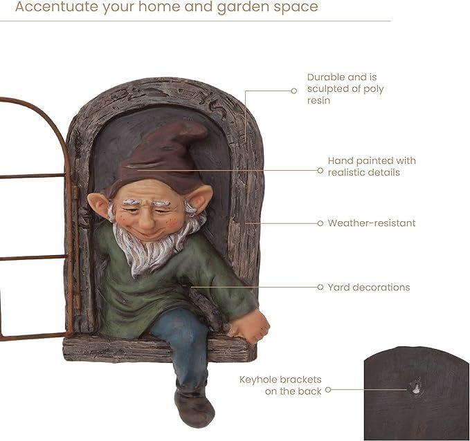 12-inch Elf Out The Door Tree Hugger - Yard Decorations - Whimsical Tree Sculpture - Garden Decoration - Garden Peeker Yard Art