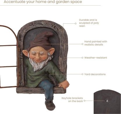 12-inch Elf Out The Door Tree Hugger - Yard Decorations - Whimsical Tree Sculpture - Garden Decoration - Garden Peeker Yard Art