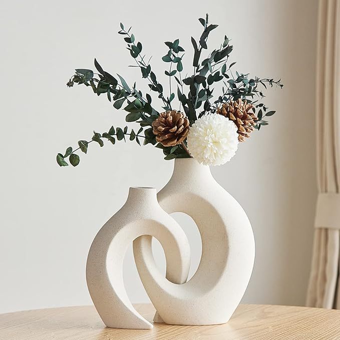 Qingquyy Ceramic Vase Table Decor: Black & White Hollow Flower Vase Set of 2 Tall Crossed Vases for Flowers Decorative Vase Modern Home Decor for Living Room Shelf Centerpiece Wedding Decor