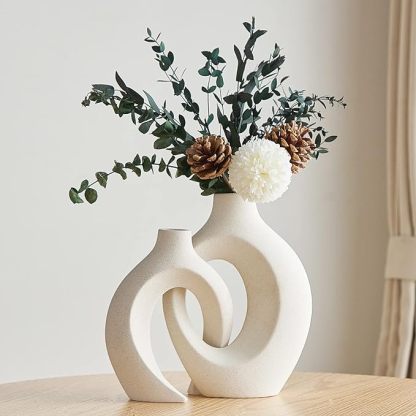 Qingquyy Ceramic Vase Table Decor: Black & White Hollow Flower Vase Set of 2 Tall Crossed Vases for Flowers Decorative Vase Modern Home Decor for Living Room Shelf Centerpiece Wedding Decor