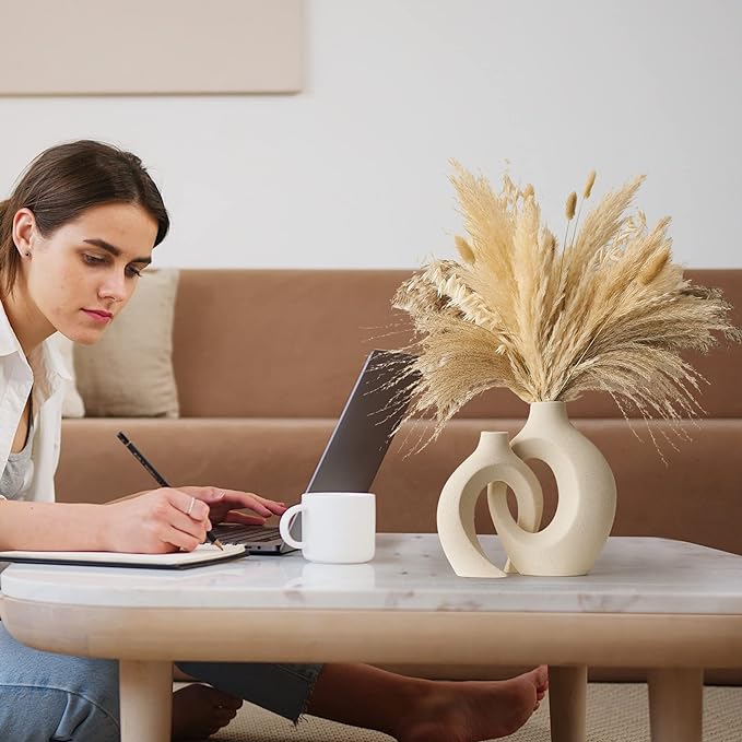 Qingquyy Ceramic Vase Table Decor: Black & White Hollow Flower Vase Set of 2 Tall Crossed Vases for Flowers Decorative Vase Modern Home Decor for Living Room Shelf Centerpiece Wedding Decor