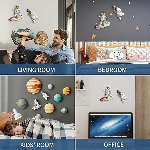 Astronauts Wall Sculpture Figurines Set of 2 for Home Decor, Astronaut Wall Decoration Outer Space Man Wall Decor Background 3D Wall Decor for Living Room Bedroom Boys Kids Room