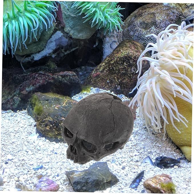 Qingquyy halloween decorations Fish Hideaway Fish Tank Hiding Cave Decorative Skull Ornament Underwater Decor Fish Tank Landscape Decor Fish Hide Ornament aquarium resin skull hole