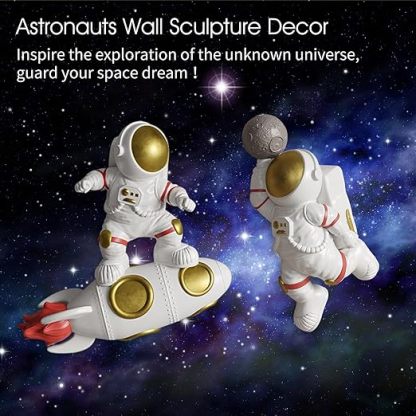 Astronauts Wall Sculpture Figurines Set of 2 for Home Decor, Astronaut Wall Decoration Outer Space Man Wall Decor Background 3D Wall Decor for Living Room Bedroom Boys Kids Room