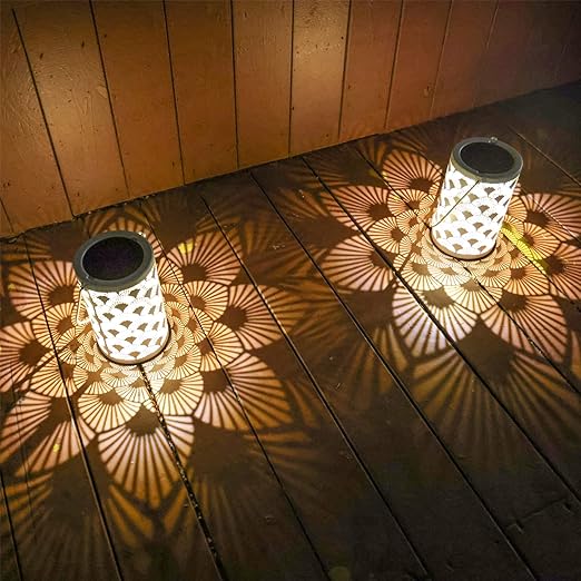 Solar Lanterns Outdoor Waterproof Outside Hanging Solar Lights Garden Decoration Metal LED Table Lamps Decorative Lighting for Patio Porch Lawn Yard Backyard Tabletop Decor 2 Pack