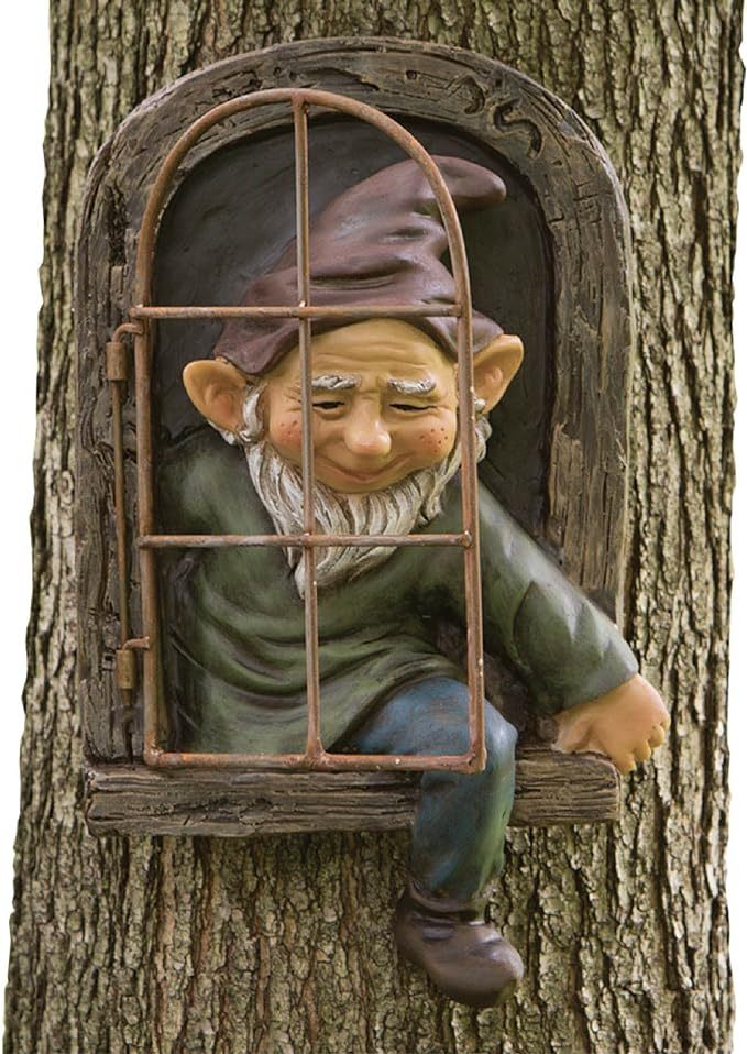 12-inch Elf Out The Door Tree Hugger - Yard Decorations - Whimsical Tree Sculpture - Garden Decoration - Garden Peeker Yard Art
