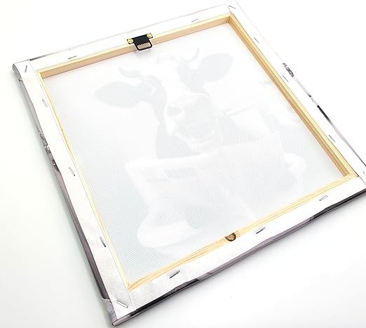 Qingquyy Black and White Cute Cow Wall Art - Abstract Lovely Animals Watching Newspaper in Bathroom Wall Decoration Modern artwork 12x12 inches Framed Painting Canvas Wall Art Print Poster For Restroom WC