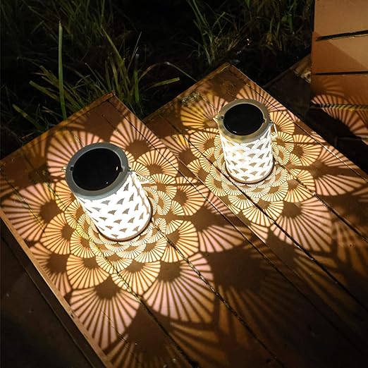 Solar Lanterns Outdoor Waterproof Outside Hanging Solar Lights Garden Decoration Metal LED Table Lamps Decorative Lighting for Patio Porch Lawn Yard Backyard Tabletop Decor 2 Pack