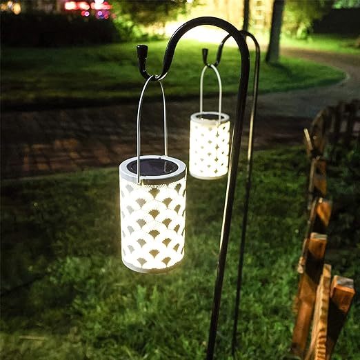 Solar Lanterns Outdoor Waterproof Outside Hanging Solar Lights Garden Decoration Metal LED Table Lamps Decorative Lighting for Patio Porch Lawn Yard Backyard Tabletop Decor 2 Pack