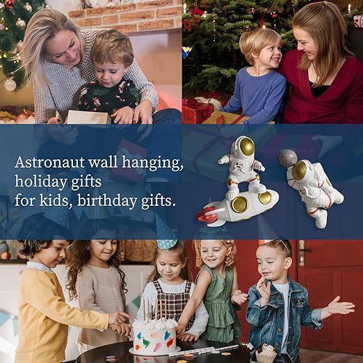 Astronauts Wall Sculpture Figurines Set of 2 for Home Decor, Astronaut Wall Decoration Outer Space Man Wall Decor Background 3D Wall Decor for Living Room Bedroom Boys Kids Room