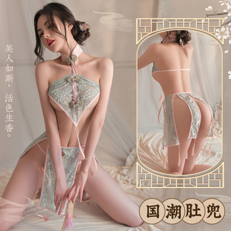 史黛丝 性感蕾丝镂空开叉旗袍裙 酒红/黑美国情趣用品批发零售电话9294108588纽约羞羞情趣用品商城-美国纽约羞羞情趣用品