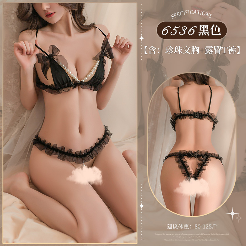 美国成人用品批发零售电话9294108588纽约羞羞情趣用品商城霏慕 花边透纱珍珠串饰三点式-美国纽约羞羞情趣用品