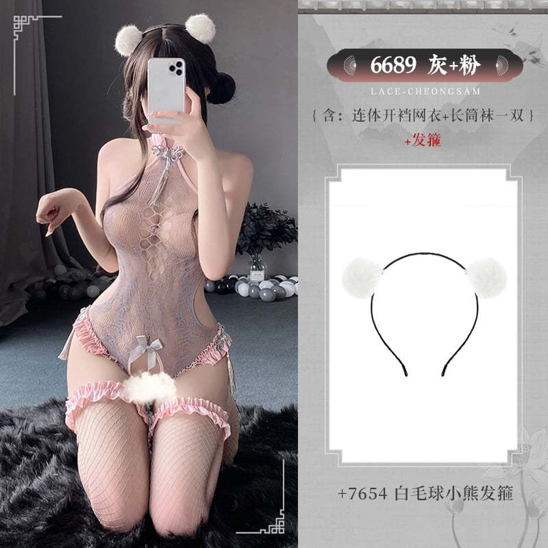 美国成人用品批发零售电话9294108588纽约羞羞情趣用品商城霏慕 盘扣流苏饰网眼开裆套装-美国纽约羞羞情趣用品