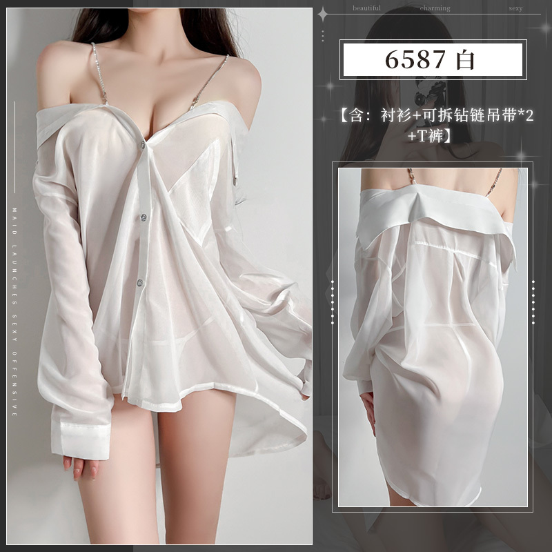 美国成人用品批发零售电话9294108588纽约羞羞情趣用品商城霏慕 慵懒男友风水钻肩带两穿衬衫-美国纽约羞羞情趣用品