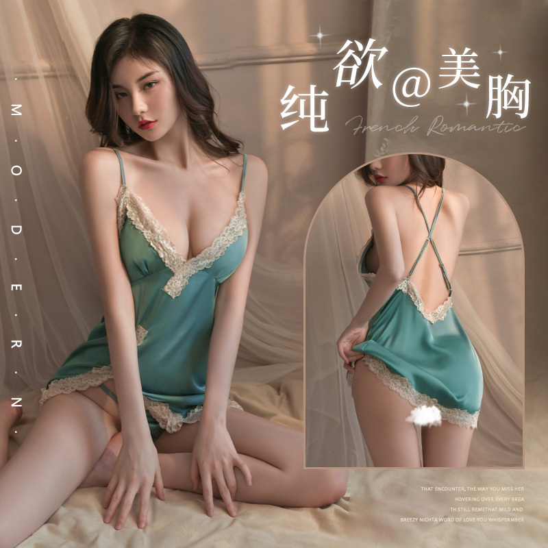 霏慕 深V吊带性感仿真丝睡裙 蓝绿美国情趣用品批发零售电话9294108588纽约羞羞情趣用品商城-美国纽约羞羞情趣用品
