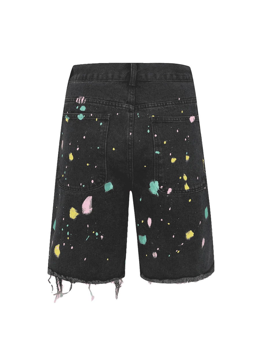 American Street Patch Flower Embroidered Cat Whiskers Denim Shorts