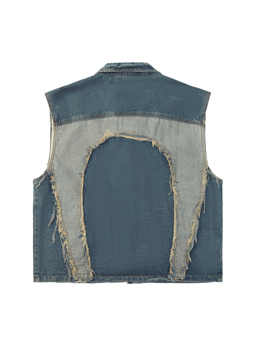 Contrast Denim Heart Stitching Street Rap Vest