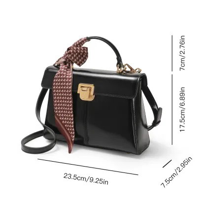 Genuine Leather Handbag for Women, Luxury Branded Crossbody Bag, Fashionable and Versatile, Scarf Decor