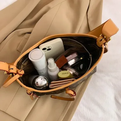 Vintage Minimalist Fashion Commuter Bag, Women's PU Texture Large Capacity Crossbody Bag Single Shoulder Underarm Tote Bag