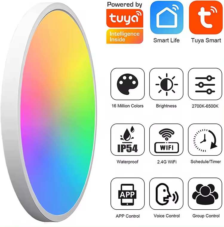 Smart Indoor Lighting Wifi Tuya App Voice Control RGB Ceiling Lights Round Dimming Led Ceiling Lamps for Living Room Bedroom