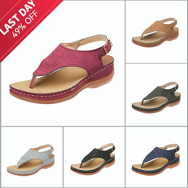 Embroidery Orthopedic Comfy Slipper Wedge Sandals, Walking Leather Sandals