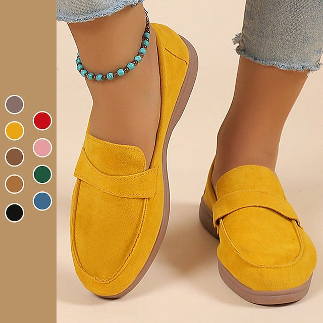 Women's Flats Plus Size Classic Loafers Comfort Shoes Daily Walking Solid Color Ribbon Tie Flat Heel Round Toe Casual Comfort PU Loafer Black Yellow Blue
