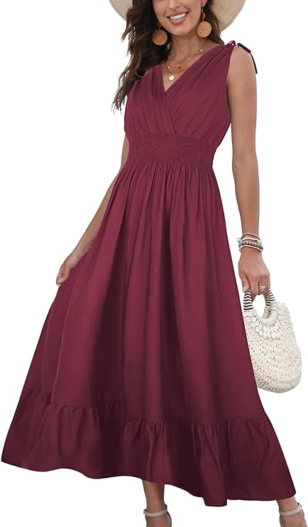 Women's  Summer Sleeveless/Short Sleeve Boho Floral Print Tiered Casual Flowy Long Maxi Dress